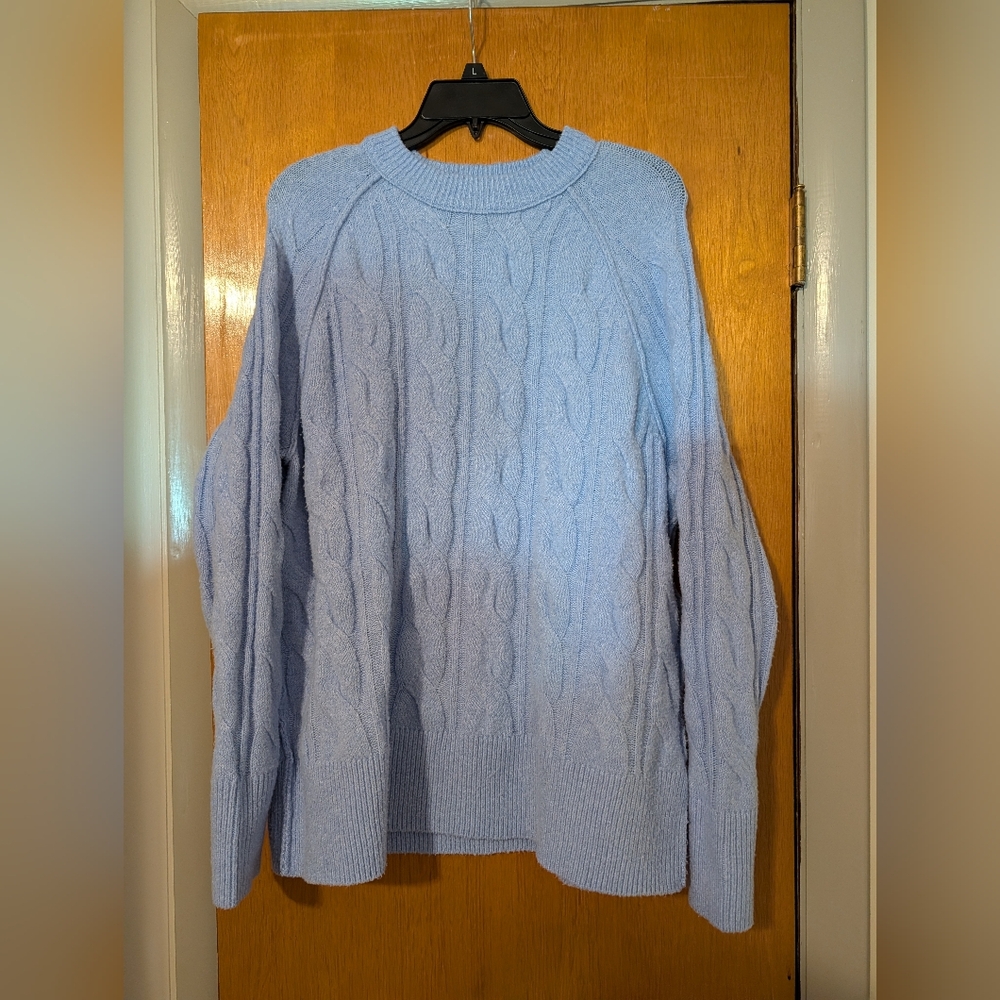 Aerie Soft Blue Cable Knit Crewneck Sweater